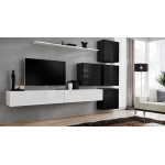 Paris Prix Meuble TV Mural Design "Switch IX" 310cm Blanc & Noir