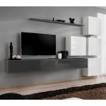 paris prix Meuble TV Mural Design "Switch IX" 310cm Gris & Blanc