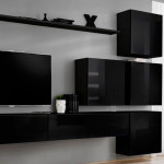 Paris Prix Meuble TV Mural Design "Switch IX" 310cm Noir