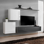 paris prix Meuble TV Mural Design "Switch V" 250cm Blanc & Gris