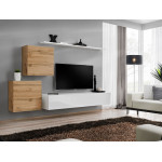 Paris Prix Meuble TV Mural Design "Switch V" 250cm Naturel & Blanc