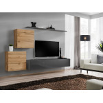 Paris Prix Meuble TV Mural Design "Switch V" 250cm Naturel & Gris