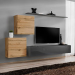 paris prix Meuble TV Mural Design "Switch V" 250cm Naturel & Gris