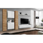 Paris Prix Meuble TV Mural Design "Switch VI" 330cm Naturel & Blanc