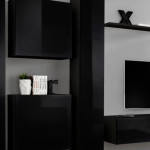 Paris Prix Meuble TV Mural Design "Switch VI" 330cm Noir