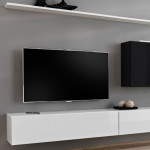 Paris Prix Meuble TV Mural Design "Switch VII" 340cm Blanc & Noir
