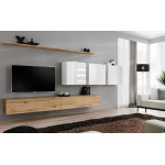 Paris Prix Meuble TV Mural Design "Switch VII" 340cm Naturel & Blanc