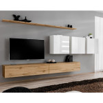 paris prix Meuble TV Mural Design "Switch VII" 340cm Naturel & Blanc