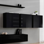 Paris Prix Meuble TV Mural Design "Switch VII" 340cm Noir