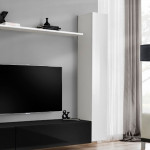 Paris Prix Meuble TV Mural Design "Switch VIII" 280cm Blanc & Noir