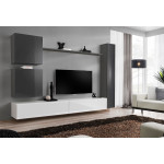 Paris Prix Meuble TV Mural Design "Switch VIII" 280cm Gris & Blanc