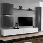 paris prix Meuble TV Mural Design "Switch VIII" 280cm Gris & Blanc