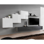 paris prix Meuble TV Mural Design "Switch X" 330cm Blanc & Gris