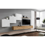 Paris Prix Meuble TV Mural Design "Switch X" 330cm Blanc & Naturel