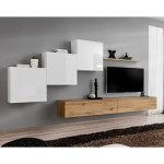 paris prix Meuble TV Mural Design "Switch X" 330cm Blanc & Naturel