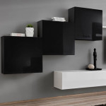 Paris Prix Meuble TV Mural Design "Switch X" 330cm Noir & Blanc