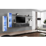 Paris Prix Meuble TV Mural Design "Switch XI" 330cm Blanc & Gris