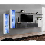 paris prix Meuble TV Mural Design "Switch XI" 330cm Blanc & Gris