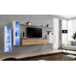 Paris Prix Meuble TV Mural Design "Switch XI" 330cm Blanc & Naturel