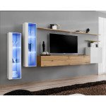 paris prix Meuble TV Mural Design "Switch XI" 330cm Blanc & Naturel