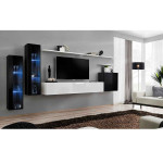 Paris Prix Meuble TV Mural Design "Switch XI" 330cm Blanc & Noir