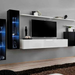 paris prix Meuble TV Mural Design "Switch XI" 330cm Blanc & Noir