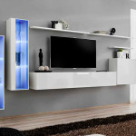 paris prix Meuble TV Mural Design "Switch XI" 330cm Blanc