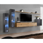paris prix Meuble TV Mural Design "Switch XI" 330cm Gris & Naturel