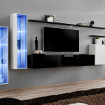 paris prix Meuble TV Mural Design "Switch XI" 330cm Noir & Blanc