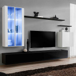 paris prix Meuble TV Mural Design "Switch XII" 270cm Blanc & Noir