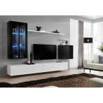 Paris Prix Meuble TV Mural Design "Switch XII" 270cm Noir & Blanc