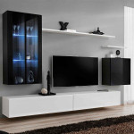 paris prix Meuble TV Mural Design "Switch XII" 270cm Noir & Blanc