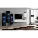Paris Prix Meuble TV Mural Design "Switch XIII" 330cm Blanc & Noir