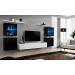 Paris Prix Meuble TV Mural Design "Switch XIV" 320cm Blanc & Noir
