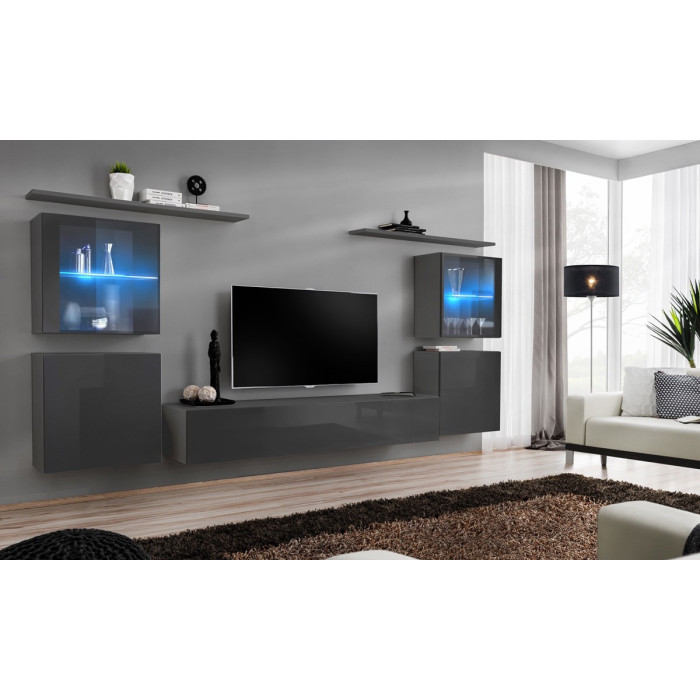 Paris Prix Meuble TV Mural Design "Switch XIV" 320cm Gris