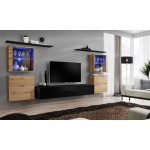 Paris Prix Meuble TV Mural Design "Switch XIV" 320cm Naturel & Noir