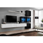 Paris Prix Meuble TV Mural Design "Switch XIX" 310cm Blanc & Noir