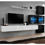 paris prix Meuble TV Mural Design "Switch XIX" 310cm Blanc & Noir