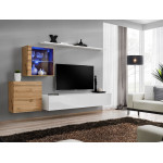 Paris Prix Meuble TV Mural Design "Switch XV" 260cm Blanc & Naturel