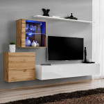 paris prix Meuble TV Mural Design "Switch XV" 260cm Blanc & Naturel