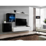 Paris Prix Meuble TV Mural Design "Switch XV" 260cm Blanc & Noir