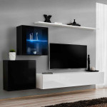 paris prix Meuble TV Mural Design "Switch XV" 260cm Blanc & Noir