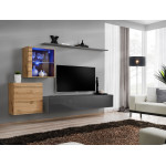 Paris Prix Meuble TV Mural Design "Switch XV" 260cm Gris & Naturel