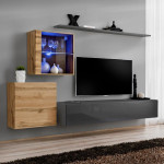 paris prix Meuble TV Mural Design "Switch XV" 260cm Gris & Naturel