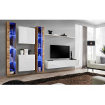 Paris Prix Meuble TV Mural Design "Switch XVI" 330cm Blanc & Naturel