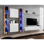 paris prix Meuble TV Mural Design "Switch XVI" 330cm Blanc & Naturel