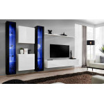 Paris Prix Meuble TV Mural Design "Switch XVI" 330cm Blanc & Noir