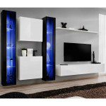 paris prix Meuble TV Mural Design "Switch XVI" 330cm Blanc & Noir