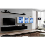 Paris Prix Meuble TV Mural Design "Switch XVII" 340cm Noir & Blanc