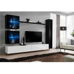 Paris Prix Meuble TV Mural Design "Switch XVIII" 280cm Blanc & Noir
